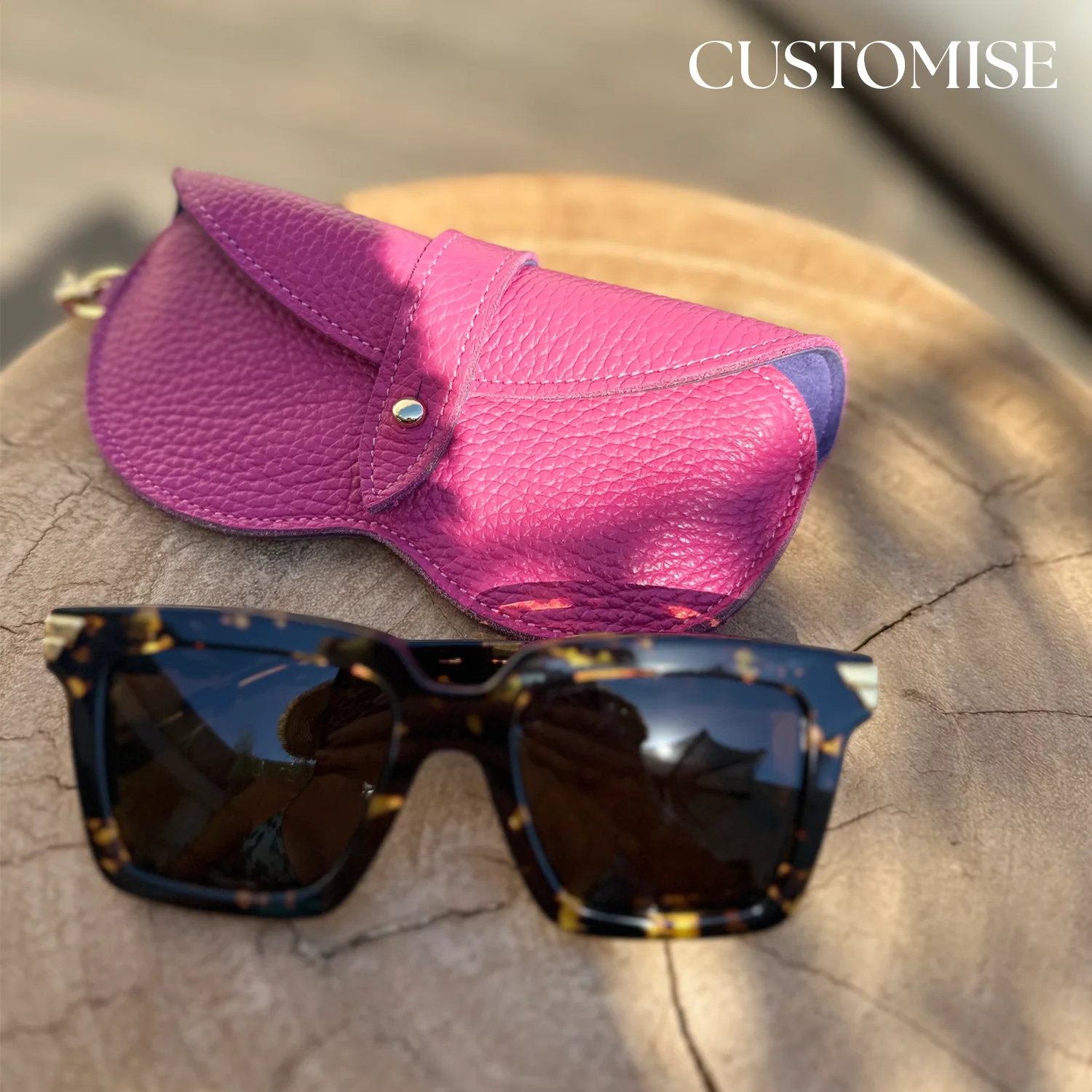 leather-sunglasses-case-in-pink-leather-customise Custom Leather Sunglasses Case - Image 1